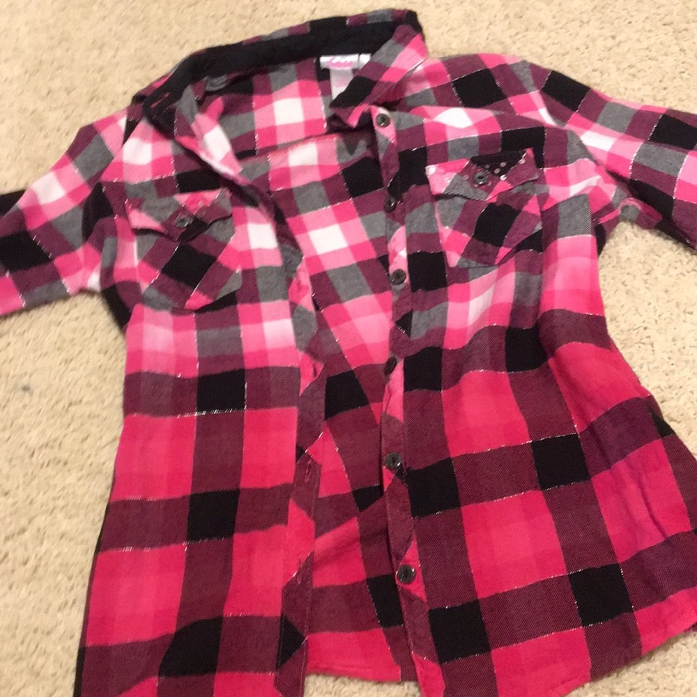 Justice Pink Plaid Size 12 Button Up Shirt